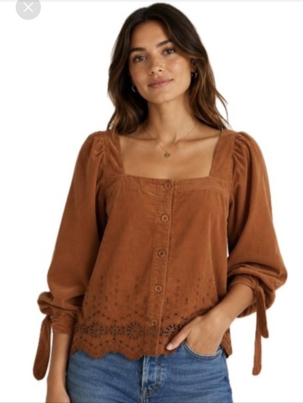 Madewell Rust Brown Square-Neck Button Front Cordurory Top Size XXS Oversized